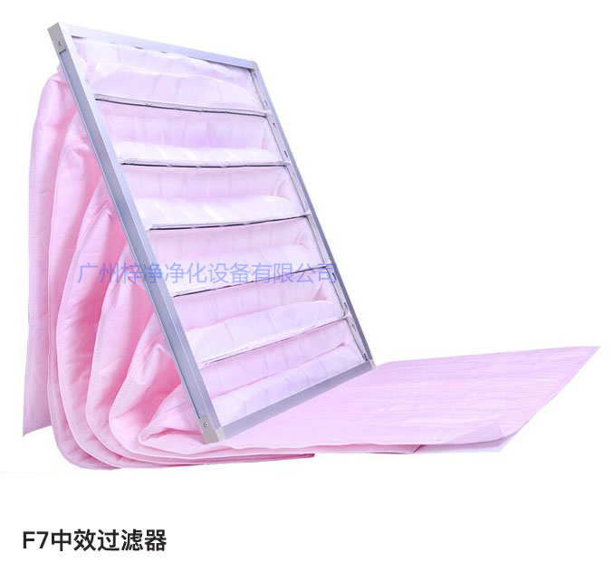 F7級(jí)袋式中效過濾器常用于凈化空調(diào)中級(jí)過濾。